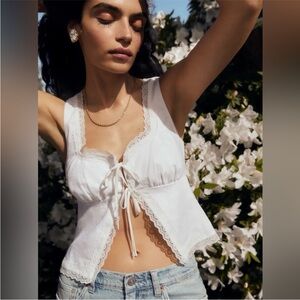 Reformation Rosalie White Lace Tie Linen Top